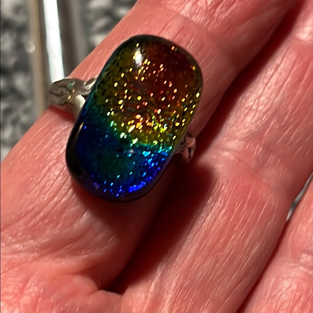 NWOT Multicolor dichroic glass & Sterling ring